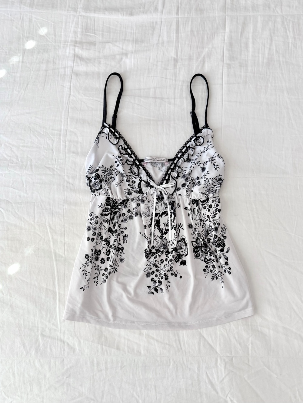 Vintage Linea Donatella Black and White Floral Print Bowtie Cami (Size M)